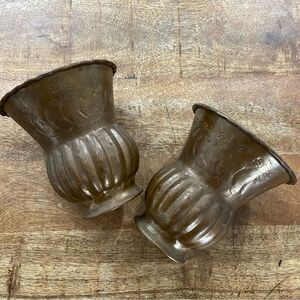 Vintage pair of petite copper vases with primitive style 5” tall